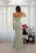 Classy Sage Green Off Shoulder Mermaid Prom Dress Long Sleeve Pearl Illusion Gown,OLP2387
