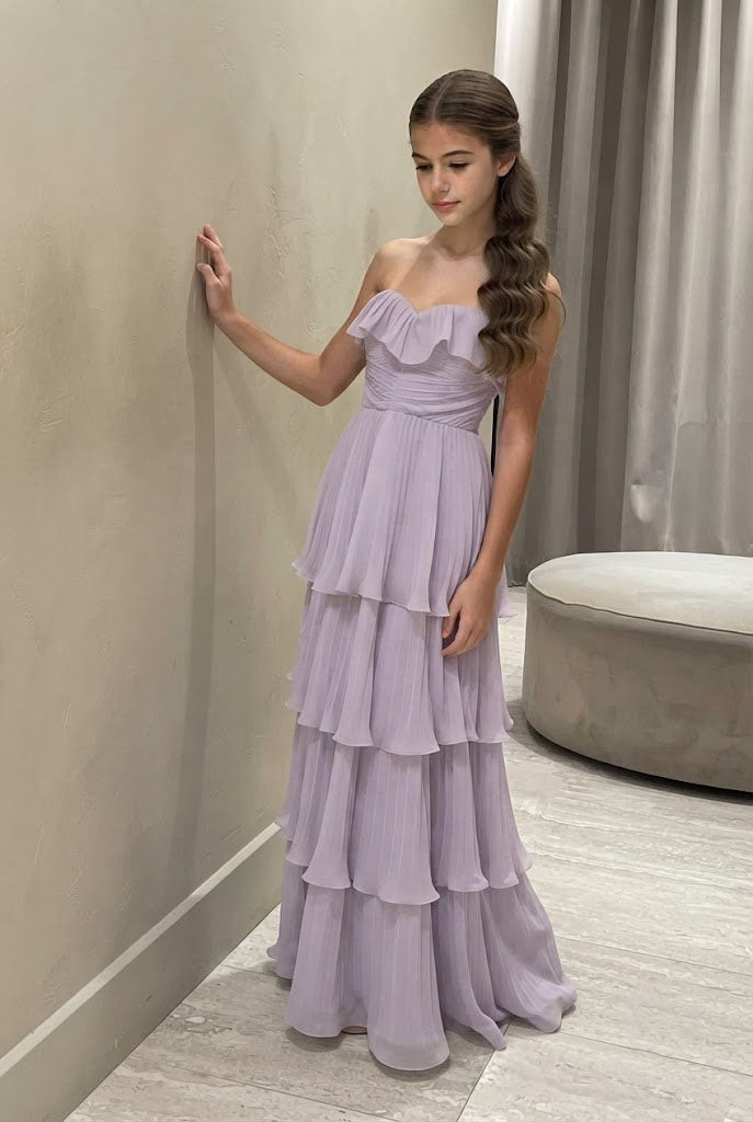 Pretty Lavender Strapless Tiered Chiffon Formal Dress with Ruffled Sweetheart,OLP2370