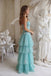 Unique Light Blue Tiered Tulle Party Dress Strapless A-Line Long Prom Dress,OLP2355