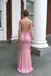 Unique 3D Rosette Pink Prom Dress V-Neck Ruffled Chiffon Long Evening Gown,OLP1873