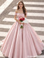 Pretty Off-The-Shoulder Blush Pink Satin Ball Gown Prom Dress,OLP2213
