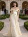 Elegant Champagne Tulle Prom Gown Off-Shoulder Satin Corset Bodice,OLP1948