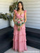 Pretty Pink Maxi Prom Dress Sweetheart Neck Ruffled Cap Sleeve Tiered Gown,OLP2353
