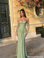 Glamorous Sage Green Strapless Corset Mermaid Prom Dress With Detachable Sleeves,OLP2327