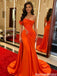 Vibrant Orange Draped One-Shoulder Sparkly Mermaid Prom Dress with Back Train,OLP2189
