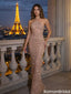 Sexy Champagne Gold Halter Prom Dress Featuring Stunning Embellished Florals,OLP2298