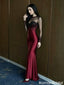 Sexy Burgundy Mermaid Evening Gown Beaded Sheer Long Sleeve Prom Dress,OLP2308