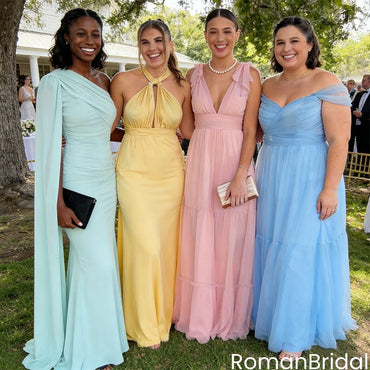 Modern Mismatched Bridesmaid Gowns Mix-and-Match Floor Length Satin Dress,BG950