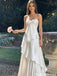 Elegant White Satin Prom Dress Strapless Ruched Bodice Tiered Skirt Maxi Gown,OLP2248