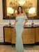 Classy Light Green Lace Mermaid Prom Dress Off Shoulder Ruched Detail Formal,OLP2321