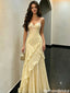 Sexy Classy Yellow Spaghetti Strap Mermaid Prom Dress with Ruffles,OLP2185