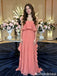 Pretty Terracotta Pink Pleated Strapless Ruffle Tiered A-Line Chiffon Floor Length Prom Dress ,OLP2363