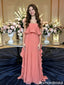 Pretty Terracotta Pink Pleated Strapless Ruffle Tiered A-Line Chiffon Floor Length Prom Dress ,OLP2363