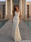 Modern White Lace Mermaid Prom Dress Spaghetti Straps Floor Length Elegant White,OLP2383