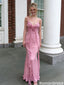 Unique 3D Rosette Pink Prom Dress V-Neck Ruffled Chiffon Long Evening Gown,OLP1873