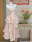 Beautiful Pink Ruffled Tiered Prom Gown Beaded Straps,OLP2097