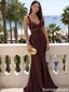 Sexy Brown Satin Prom Gown Lace Bodice V-Neck Mermaid Evening Dress,OLP1919