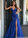 Sparkling Royal Blue Sequin Prom Dress Sweetheart Plunge Slit Tulle Formal Gown,OLP2238