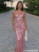 Sparkling Rose Gold Sequin Evening Gown Cutout Waist Sleeveless Party Dress,OLP2046