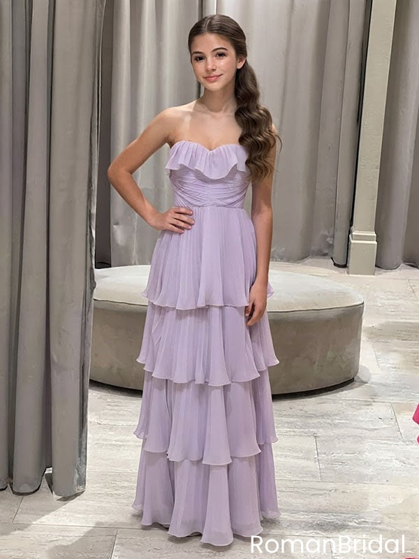 Pretty Lavender Strapless Tiered Chiffon Formal Dress with Ruffled Sweetheart,OLP2370