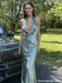 Elegant Halter Neck Sage Green Prom Dress Satin Backless Mermaid Formal Party Gown,OLP2055