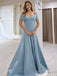 Elegant V Neck Off Shoulder Mermaid Prom Gown Dusty Blue Satin Chiffon,OLP1933