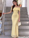 Beautiful Pale Yellow Off-Shoulder Sparkly Maxi Prom Dress Ruched Mesh,OLP2436