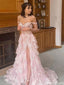 Elegant Pink Off-Shoulder Sleeveless A-Line Side Slit Long Prom Dress Ideas, Evening Party Dresses ,OLP1182
