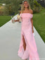Elegant Pink Off-Shoulder Mermaid Side Slit Long Prom Dress Ideas, Evening Party Dresses, OLP1458