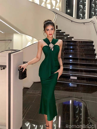 Elegant Green V-Neck Sleeveless Mermaid  Long Prom Dress Ideas, Evening Party Dresses , OLP1207