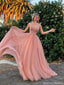 Elegant Pink V-Neck A-Line Long Prom Dress Ideas, Evening Party Dresses, OLP1471