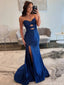 Sexy Navy Blue Strapless Prom Dress with Cut-outs and High Slit Evening Gown,OLP1765