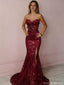 Sexy Burgundy Sweetheart Mermaid Side Slit Long Prom Dress Ideas, Evening Party Dresses, OLP1681