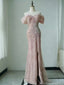 Sparkly Pink Off-Shoulder Mermaid Side Slit Long Prom Dress Ideas, Evening Party Dresses, OLP1397