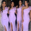 Elegant Pink Floral One-Shoulder Sleeveless Mermaid Long Bridesmaid Dresses Online, BG885