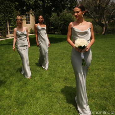 Elegant Spaghetti Strap Sleeveless Mermaid Side Slit Long Bridesmaid Dresses Online , BG873
