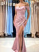 Elegant Pink Off-Shoulder Sleeveless Mermaid Side Slit Long Prom Dress Ideas, Evening Party Dresses ,OLP1189