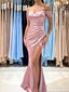 Elegant Pink Off-Shoulder Sleeveless Mermaid Side Slit Long Prom Dress Ideas, Evening Party Dresses ,OLP1189