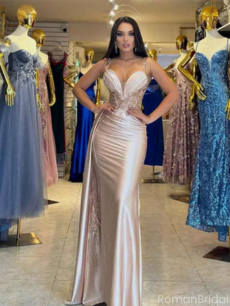 Sexy Spaghetti Strap Sleeveless Lace Mermaid Long Prom Dress Ideas, Evening Party Dresses ,OLP1194