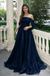 Formal Navy Off-shoulder Sleeveless A-line Satin Long Prom Dresses Online, OLP615