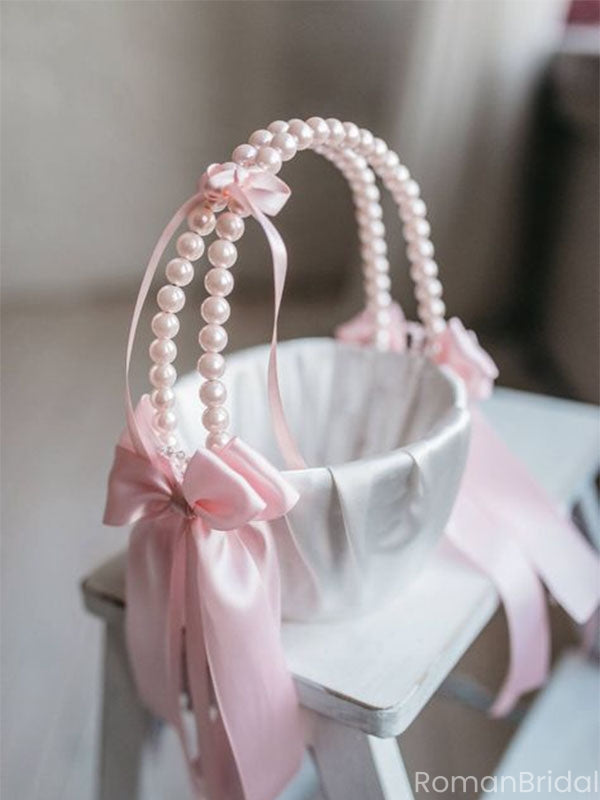 Elegant White Flower Girl Basket – Wedding Petal Holder for Girls