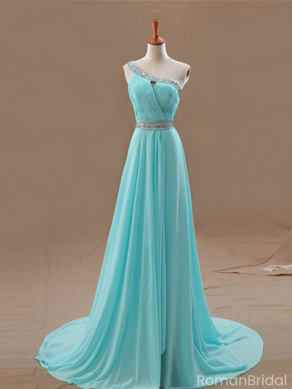 Unique Mint Green One-Shoulder A-Line Long Prom Dress Ideas, Evening Party Dresses, OLP1515