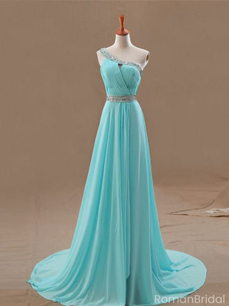 Unique Mint Green One-Shoulder A-Line Long Prom Dress Ideas, Evening Party Dresses, OLP1515