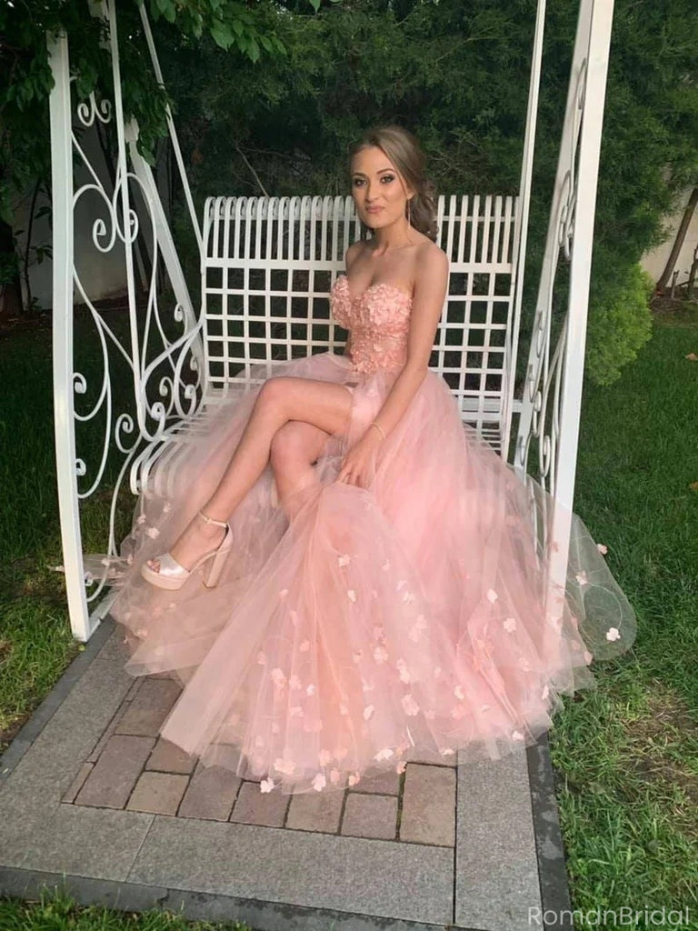 Sparkly Pink Sweetheart A-Line Long Prom Dress Ideas, Evening Party Dresses, OLP1479