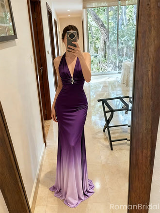 Unique Purple V-Neck Mermaid Long Prom Dress Ideas, Evening Party Dresses, OLP1487