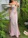 Elegant Pink Off-Shoulder Mermaid Long Prom Dress Ideas, Evening Party Dresses, OLP1583