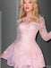 Sexy Pink Sweetheart Long Sleeve Lace A-Line Short Homecoming Dresses For Party,HD1144