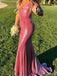 Elegant Pink Spaghetti Strap Mermaid Long Prom Dress Ideas, Evening Party Dresses, OLP1546