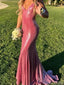 Elegant Pink Spaghetti Strap Mermaid Long Prom Dress Ideas, Evening Party Dresses, OLP1546