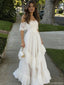 Unique White Lace Prom Gown Off-Shoulder Tiered A-Line Evening Dress,OLP1786